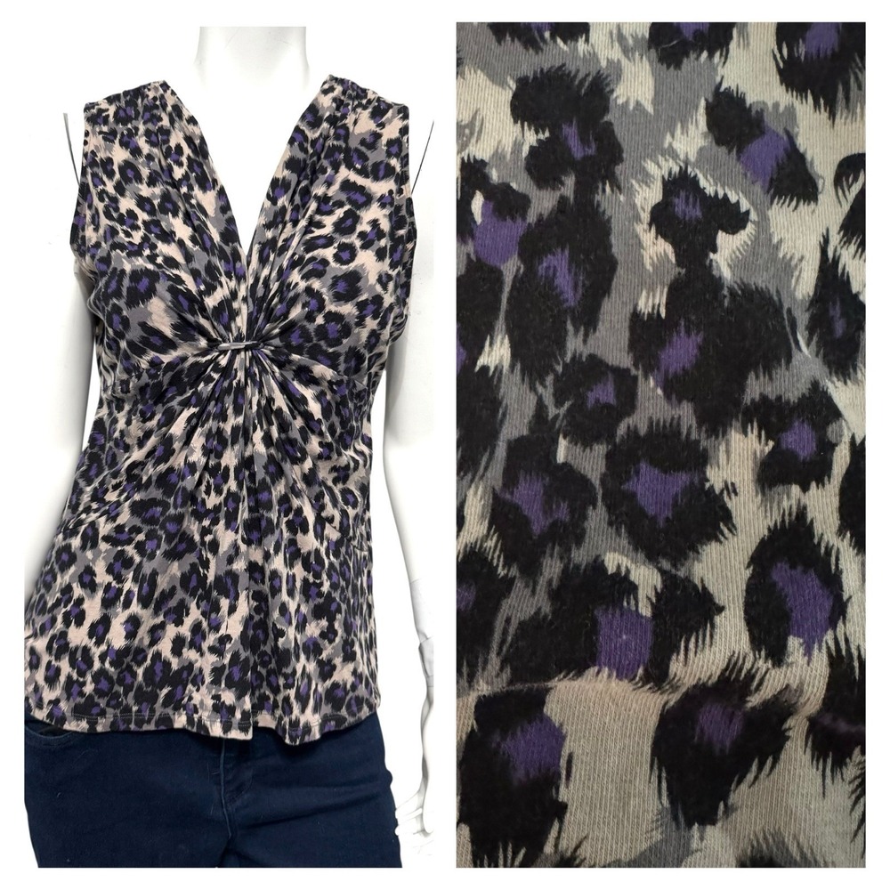WHIMSIGOTH Y2K Babydoll Top Size M‎ Animal Print Stretch Knit Ruched Sleeveless